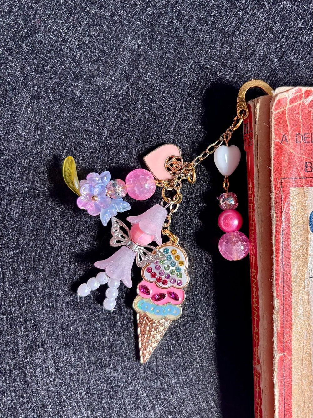 Cute Pink Ice Cream Charm Bookmark - Kids Accessories